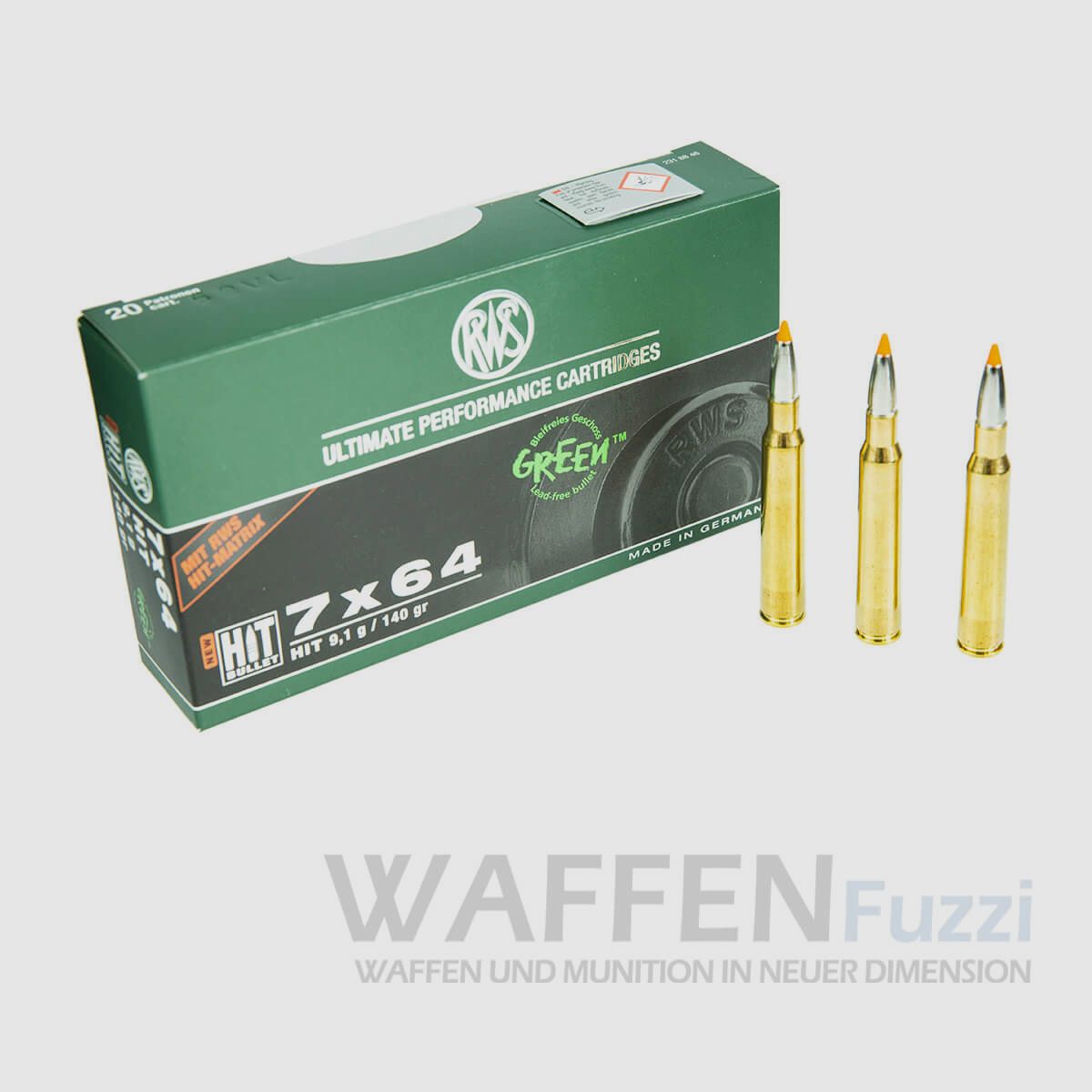 RWS caliber 7x64 HIT Green lead-free rifle cartridges 140grs