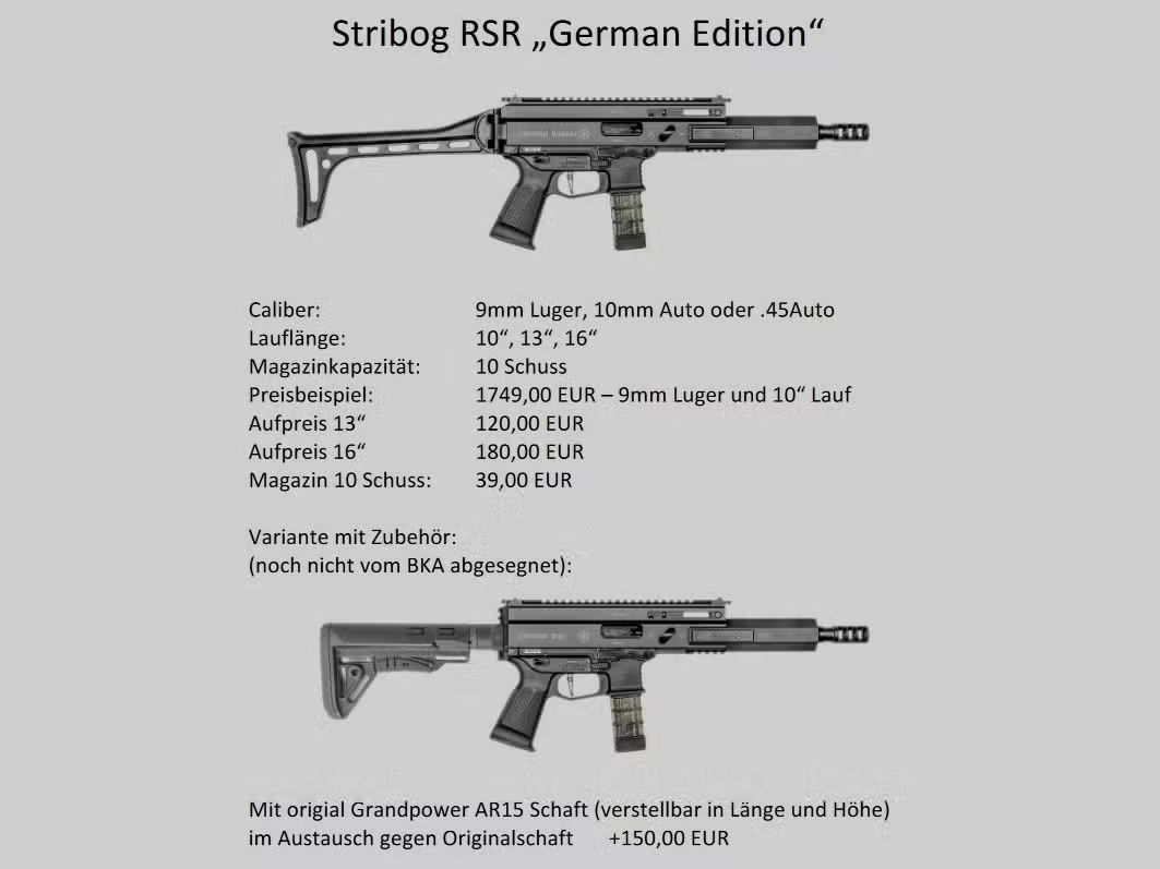 Selbstladebüchse  PCC Stribog RSR –  mit sportlicher Zulassung 9mm Luger NEU auf Lager!