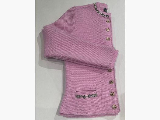 Damen Strickjacke aus Merinowolle in Rosa mit Blumen