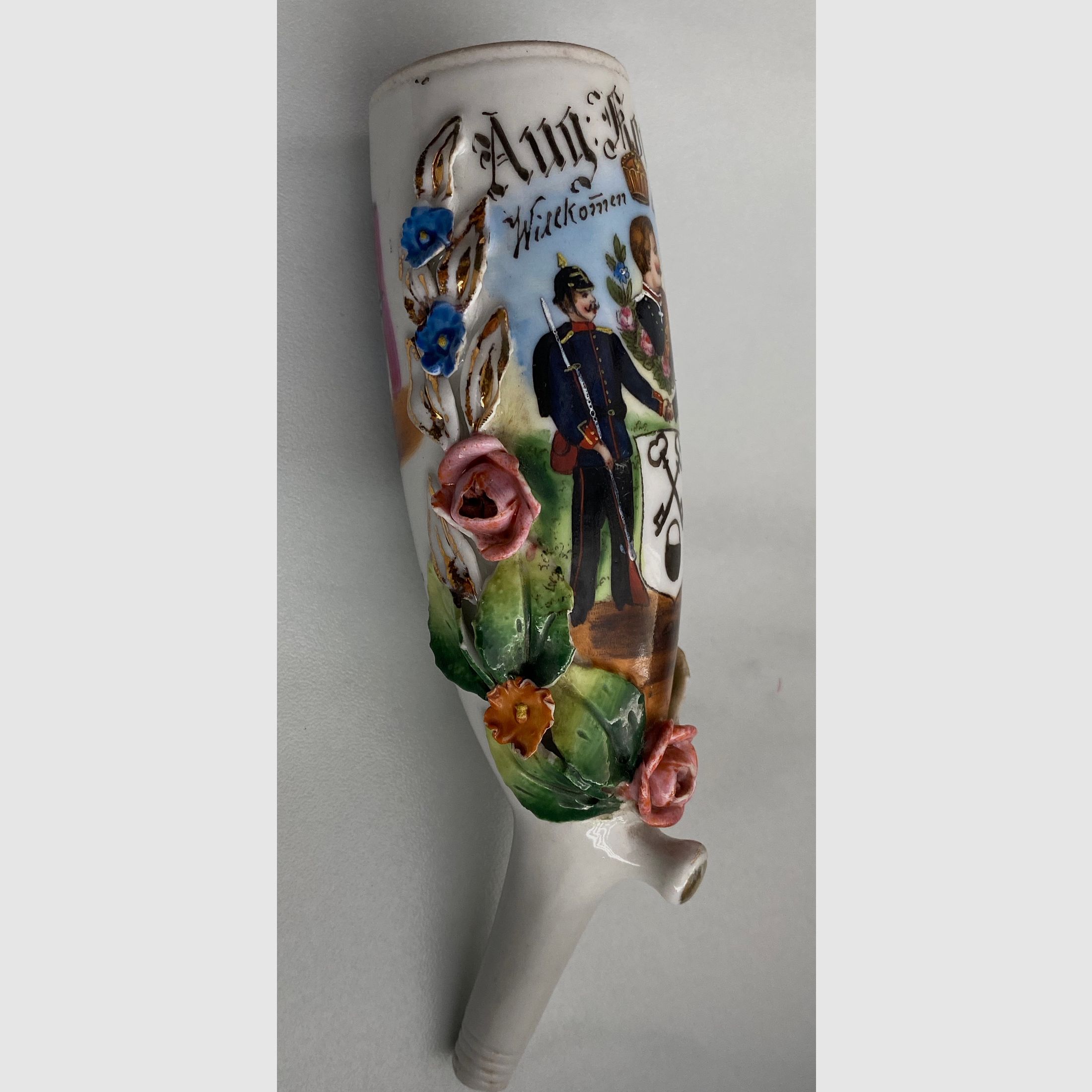 Tête de pipe et image de réserviste, pipe de réserviste, porcelaine, réservistes, bois de manteau 1905