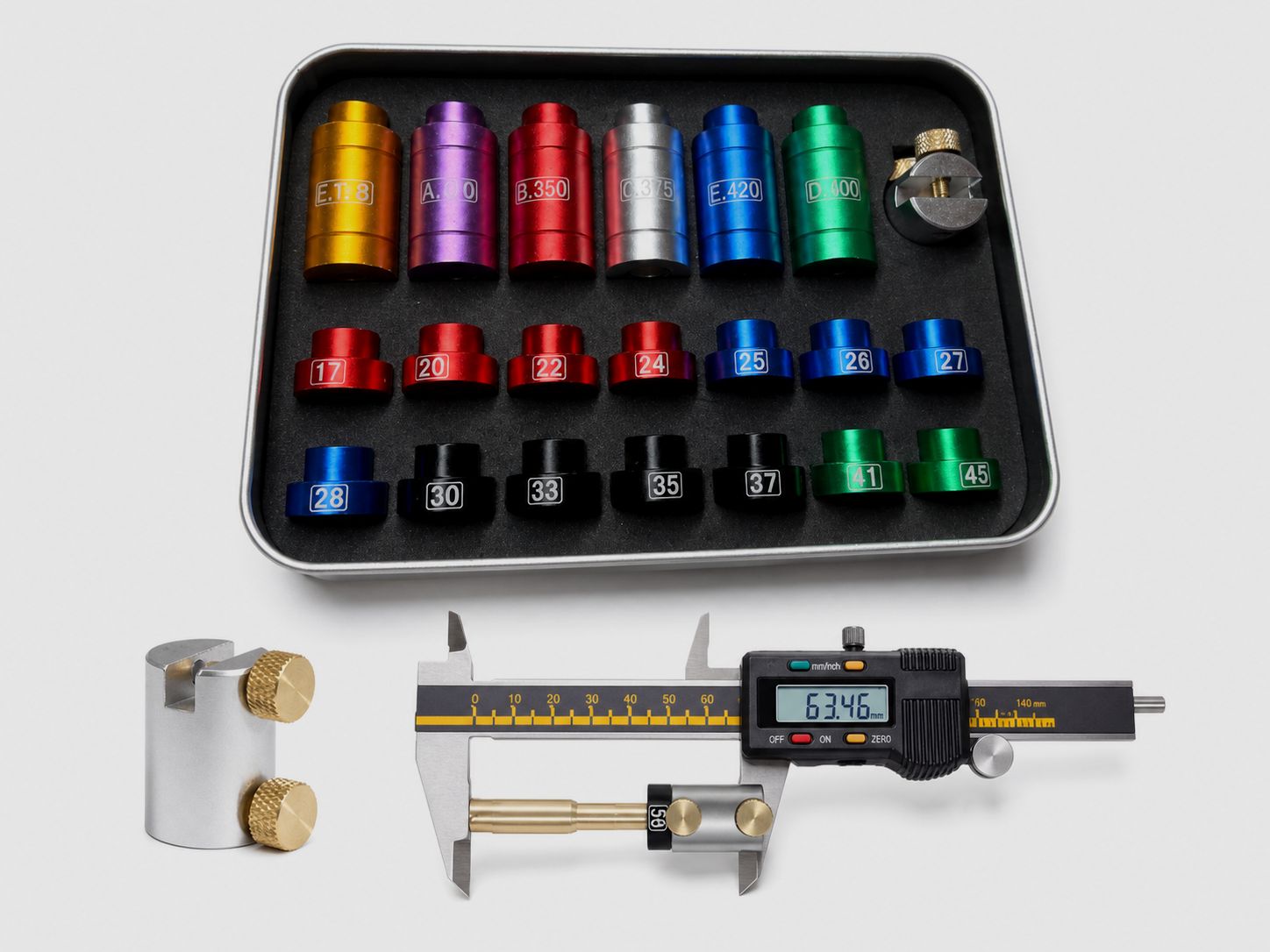Bullet comparison gauge with 20 inserts caliber .17 - .45 for caliper Bullet Headspace Comparator Set body seating depth for reloaders CBTO