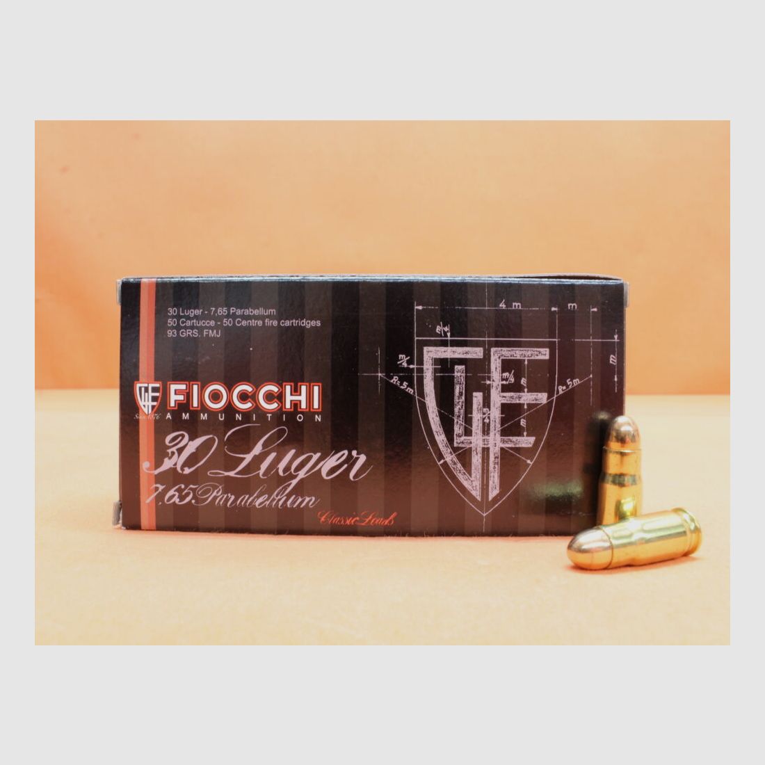 Fiocchi Patrone 7,65mmLuger Fiocchi 93grs FMJ VE 50 Patronen/ 6,03g Vollmantel-Rundkopf (7,65mmParabellum)