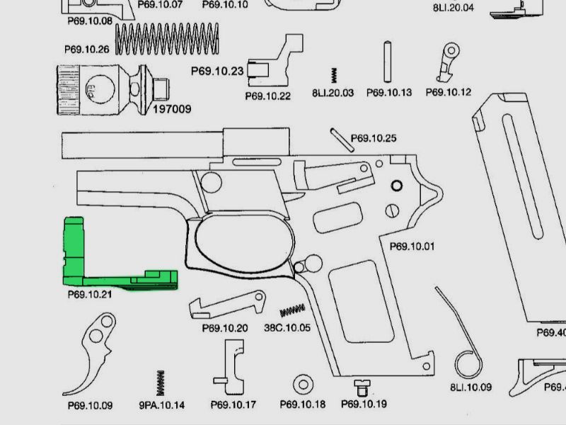 Schlittenfanghebel fĂĽr Schreckschuss-, Gas-, Signalpistole Melcher ME 69 Springfield, Ersatzteil