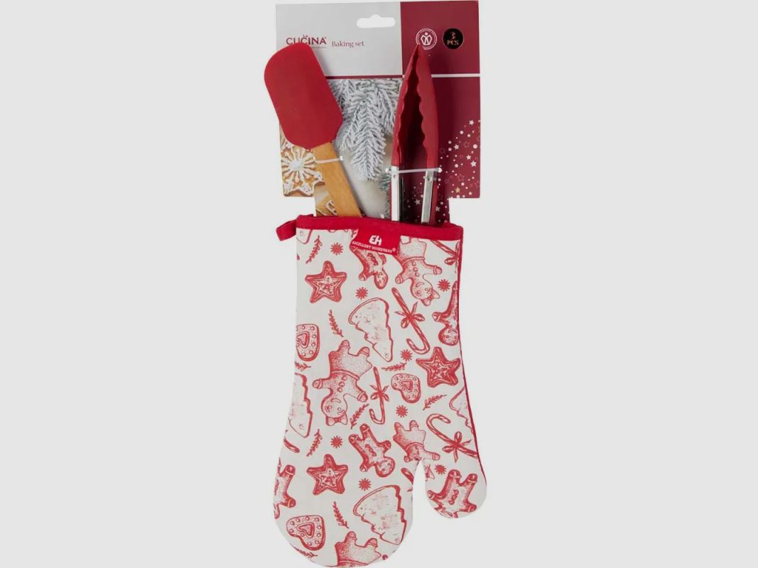 Katoenen Ovenwant 17x27cm + Spatel + Keuken Tang Kerst, afbeelding 1 van 4