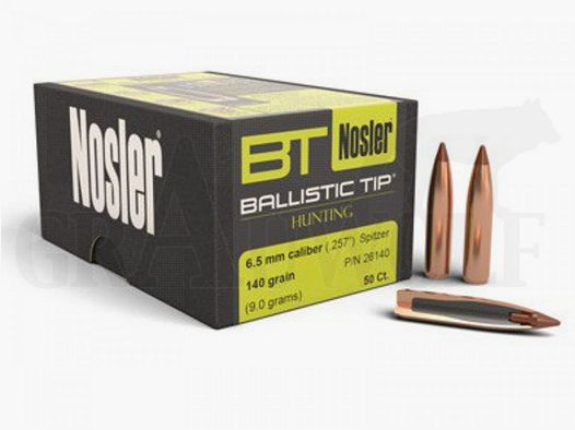 .264 / 6,5 mm 140 gr / 9,1 g Nosler Ballistic Tip Geschosse 50 Stück
