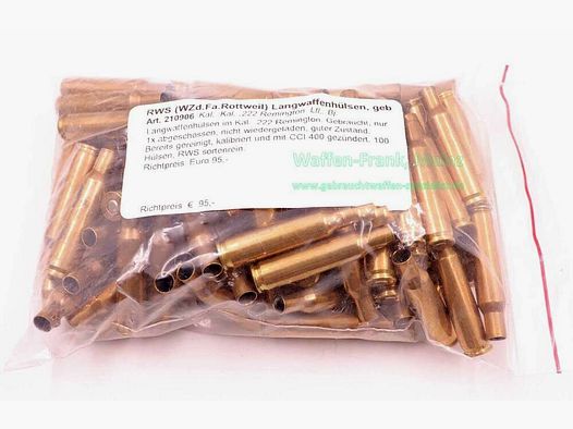RWS (WZd.Fa.Rottweil) Langwaffenhülsen, gebraucht Kal. .222 Remington
