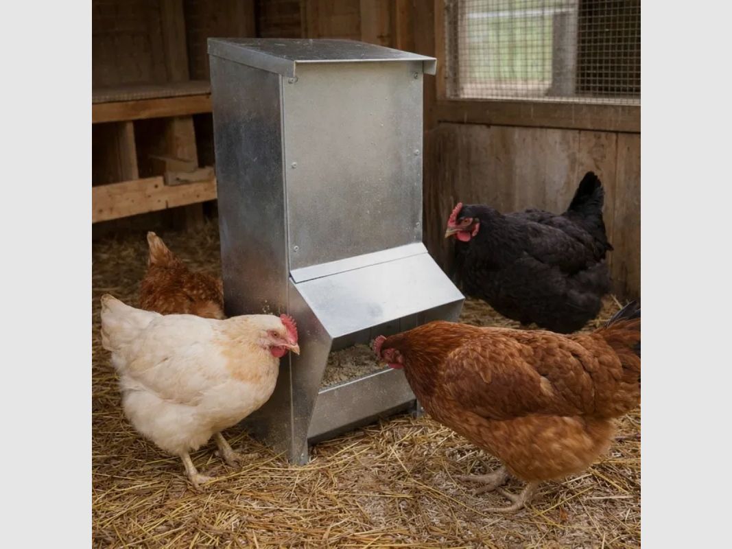 Set di 5 mangiatoie a tramoggia zincate da 7 kg per pollame, immagine 1 di 6