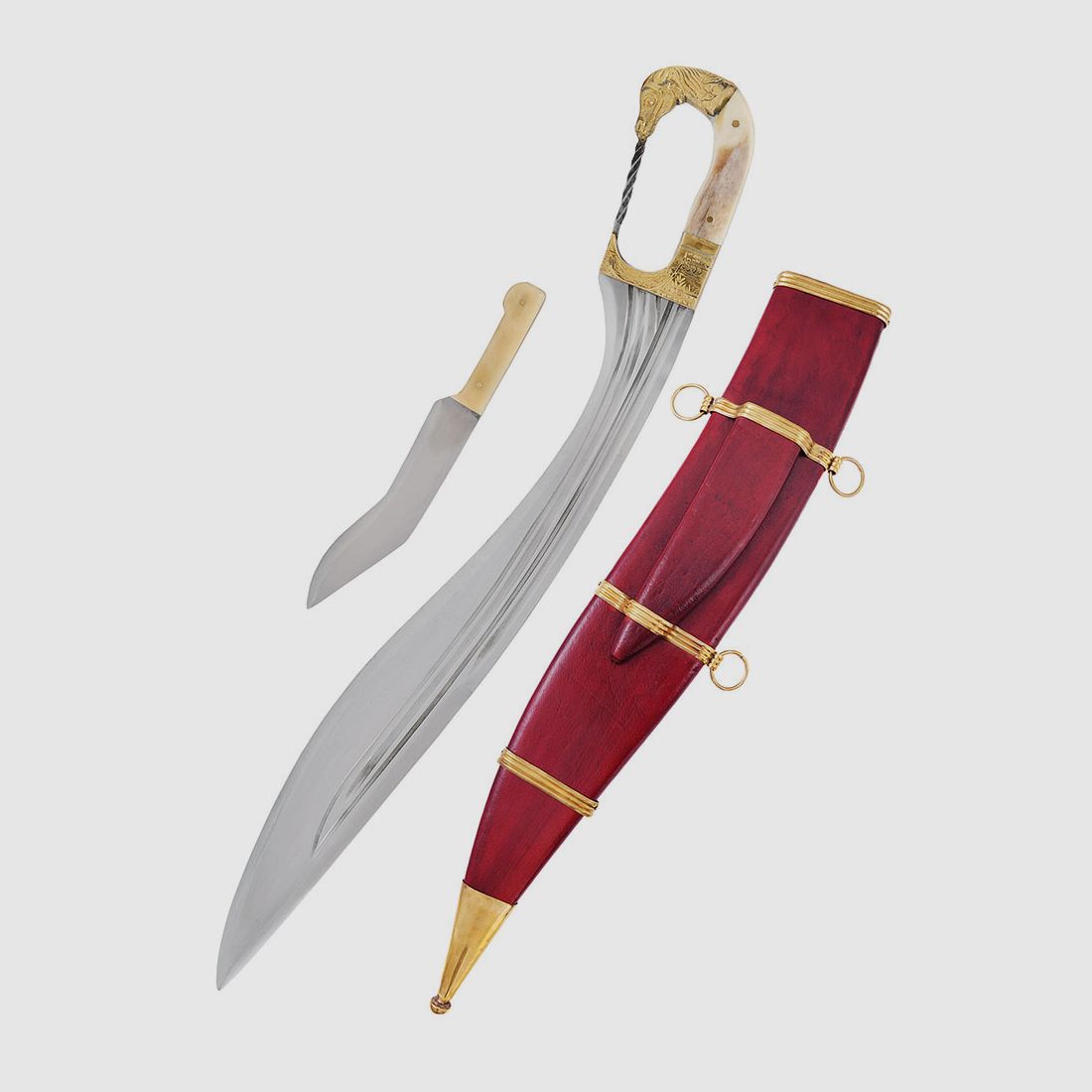 Falcata avec tête de cheval, y compris la gaine et le couteau d'appoint