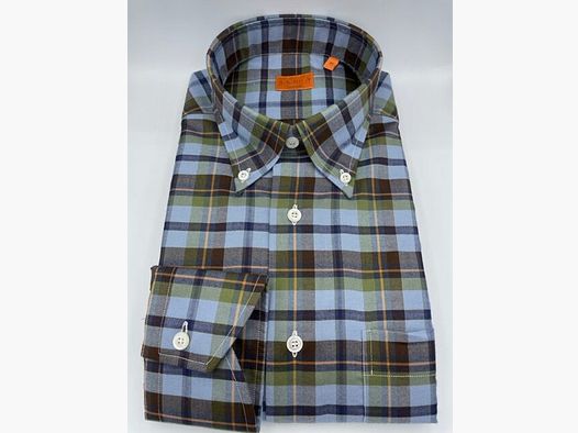 Bruli Herrenhemd Flanell in Hellblau/Oliv