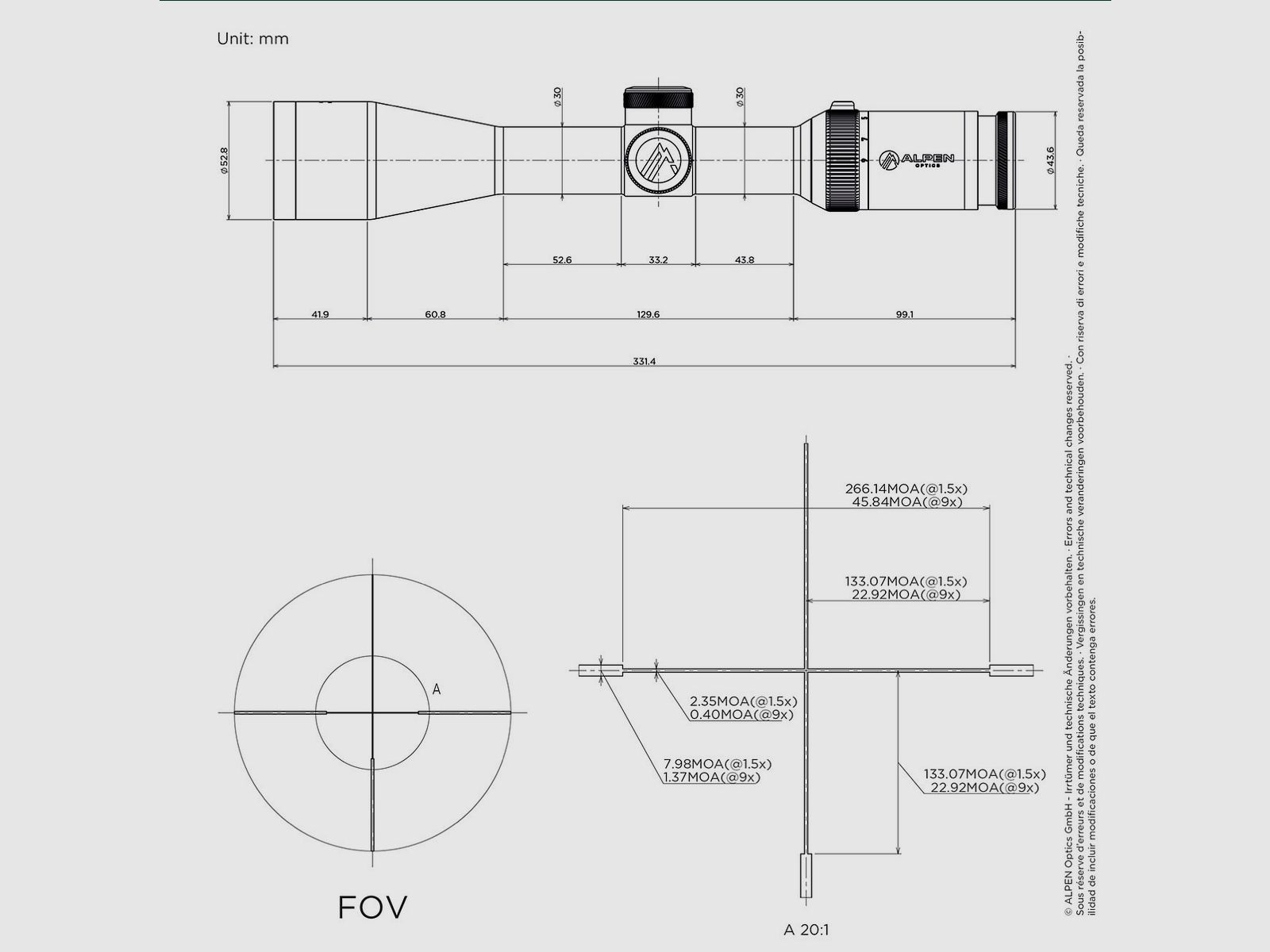 ALPEN OPTICS Apex XP Zielfernrohr 1.5–9x45 A4 mit SmartDot Technology