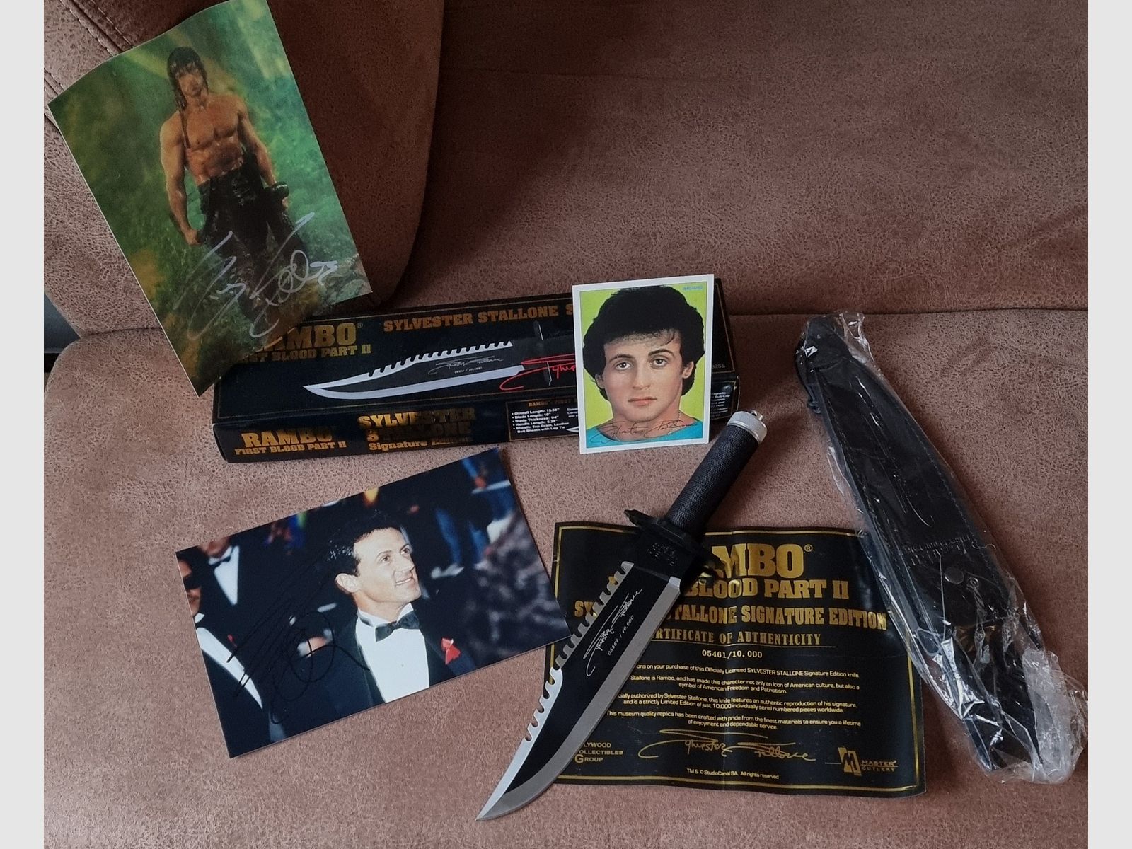 Orig.Signatur von Silvester Stallone von 1997 auf Foto +Messer Signature Edition