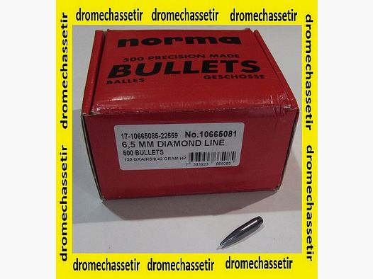 boite de 500 ogives Norma , cal 6,5mm (264) , 130 grains, Diamond line HP molycoté