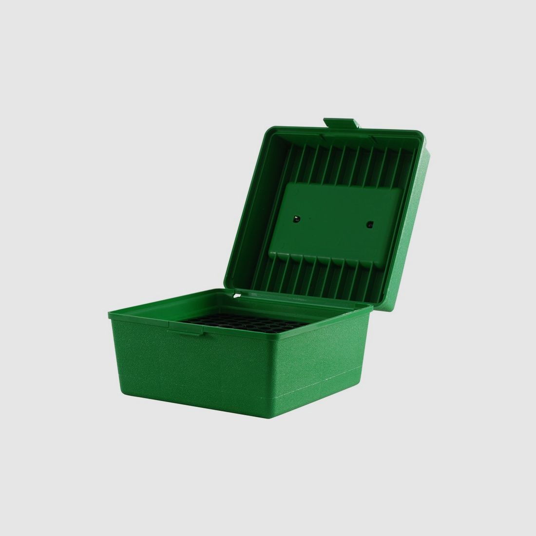MTM Deluxe scatola per cartucce R-100-10 verde con coperchio a ribalta e maniglia per 100 cartucce .22-250 e altre.