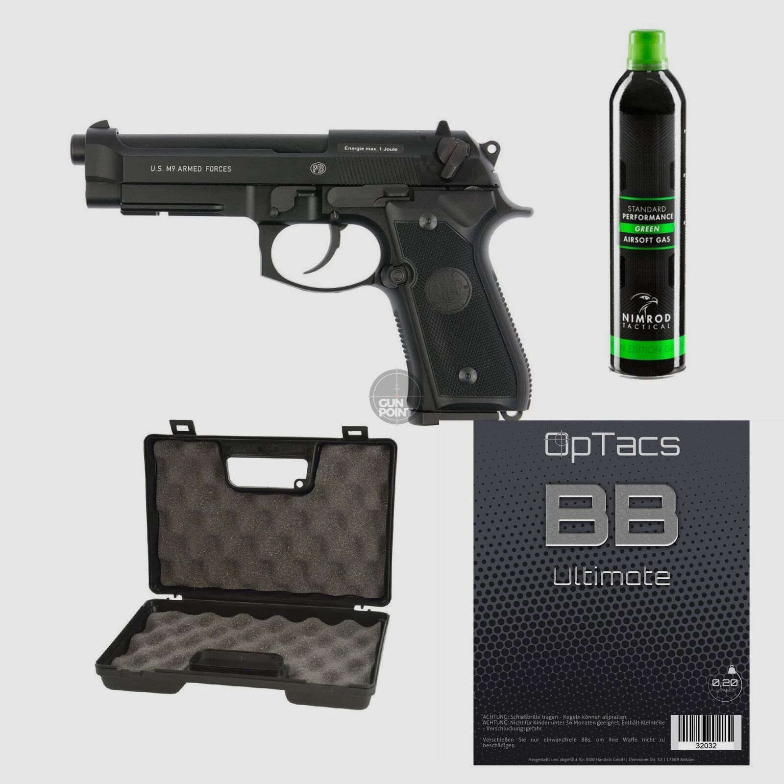 SET !!! Softair - Pistole - BERETTA - M9 - ab 18, ber 0,5 Joule