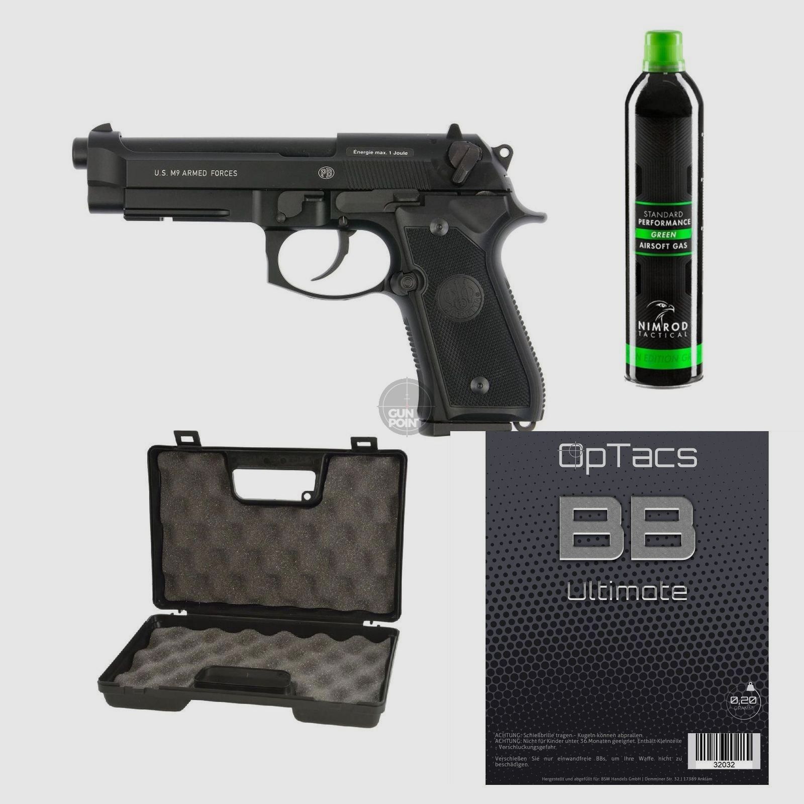 SET !!! Softair - Pistole - BERETTA - M9 - ab 18, ber 0,5 Joule