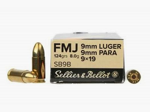 S&B 9mm luger 9x19 FMJ 124 grain / 8 gram