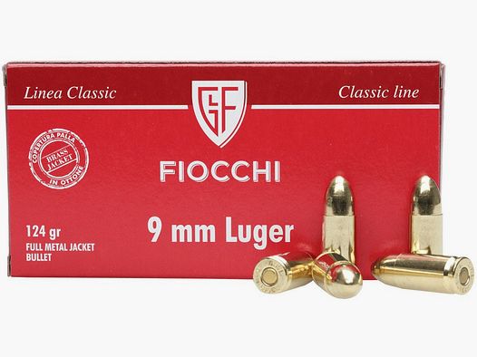 FIOCCHI Munitie – 9mm. Para. – 124 grains – omhulde