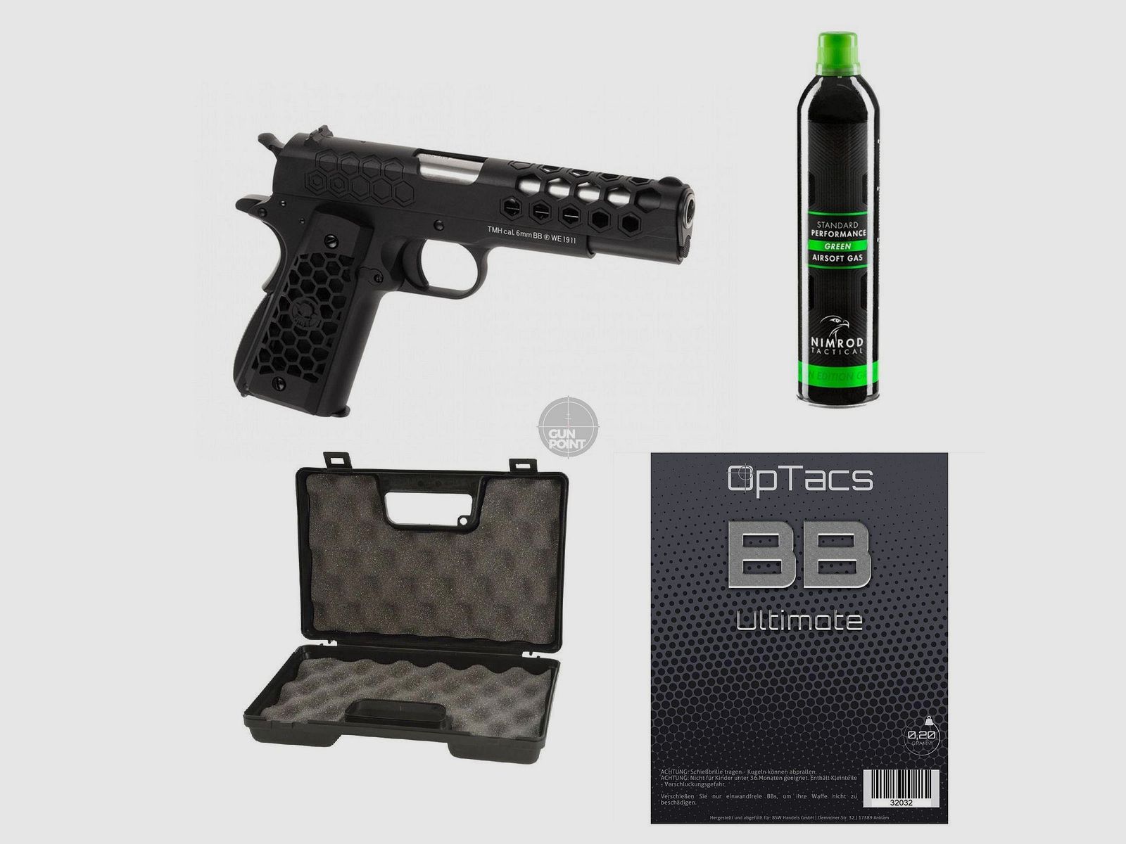 SET !!! Softair - Pistole - WE - M1911 Hex Cut Full Metal GBB black - ab 18, ber 0,5 Joule