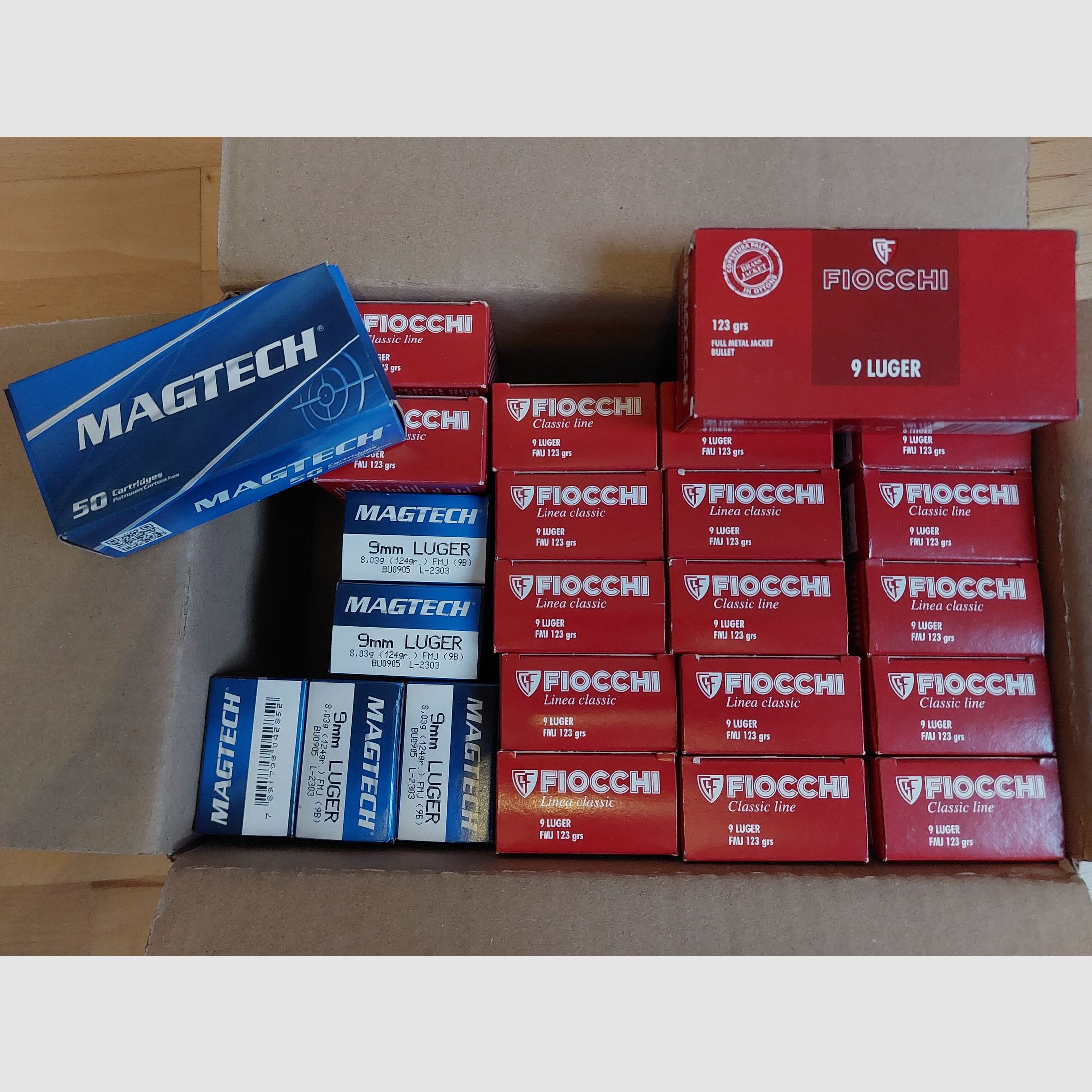 9 mm Luger Fiocchi + Magtech 1200 cartouches