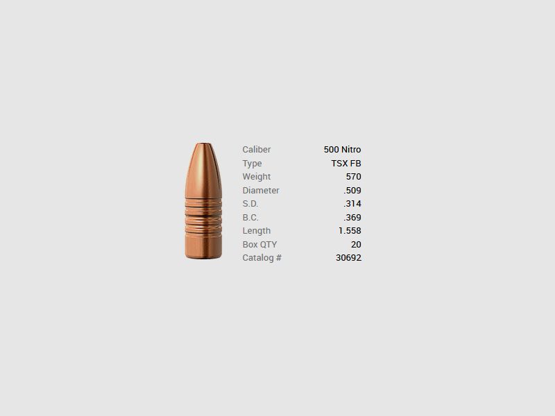 Barnes kogel .500 Nitro/.509 570GR TSX HP FB 20 stuks