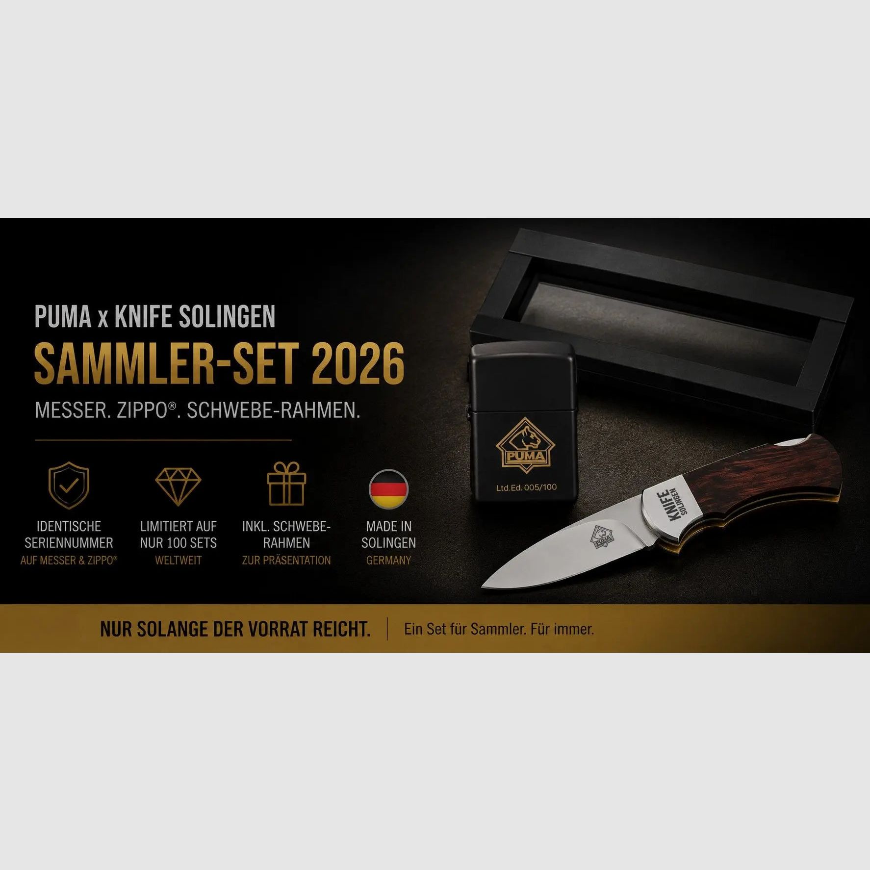 PUMA x KNIFE Solingen Set 2026 – Couteau, Zippo® et cadre | Limité