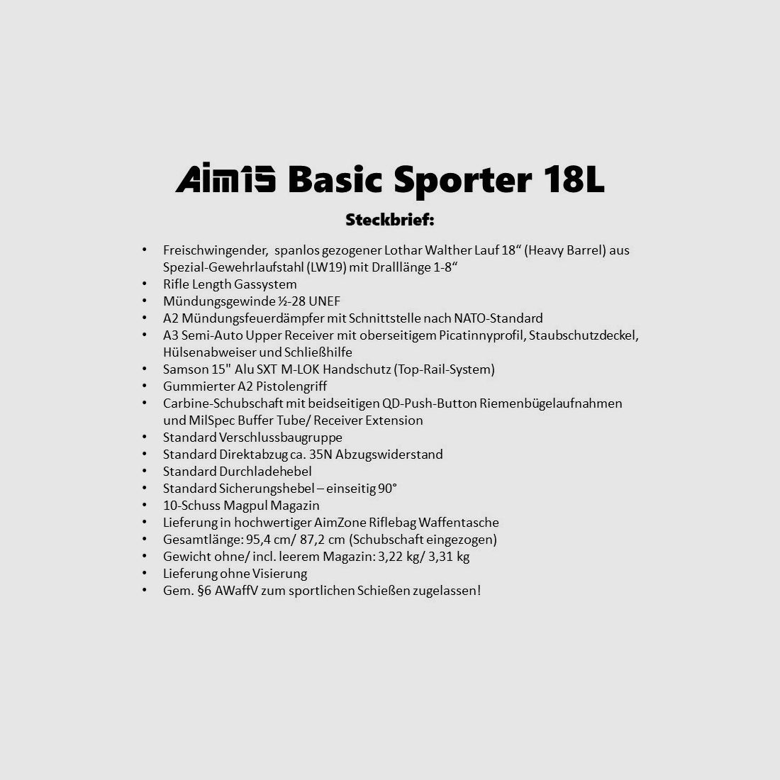 AimZone Ha.Büchse .223Rem AimZone Aim15 Basic Sporter 18L Sistema AR-15, cañón de 18"/ protector de manos M-LOK