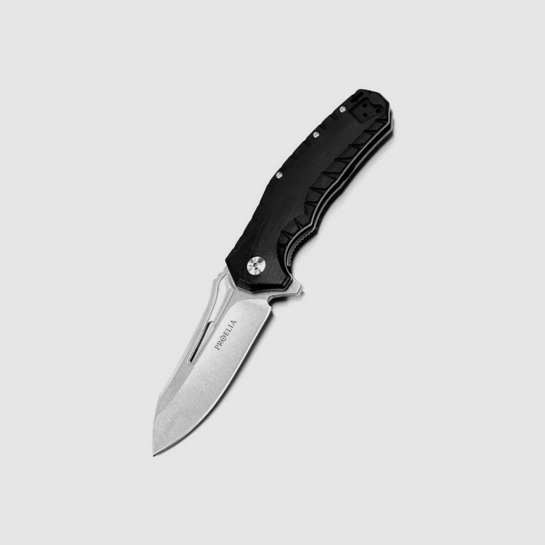 Defcon Proelia Drop Point Taschenmesser, stonewash, schwarzer Griff