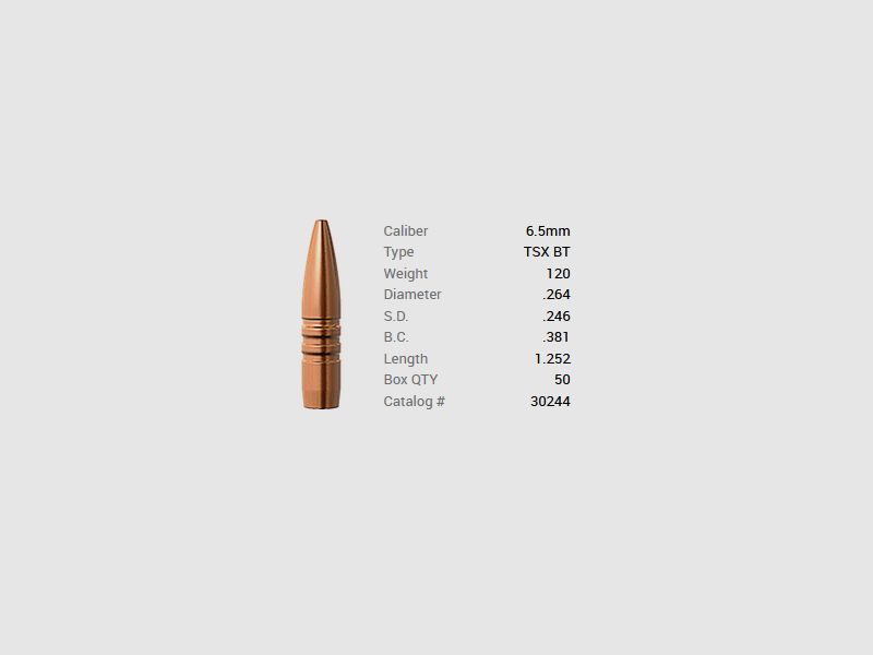 Barnes pocisk 6,5mm/.264 120GR TSX BT 50 sztuk