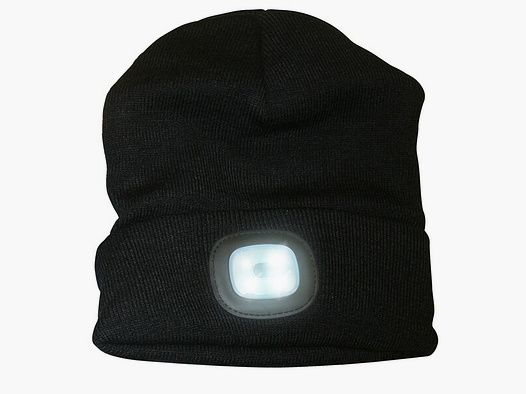 Wintermütze / Strickmütze (Schwarz) mit 4 LED´s / 3 Leuchtstufen - mit USB ladbar