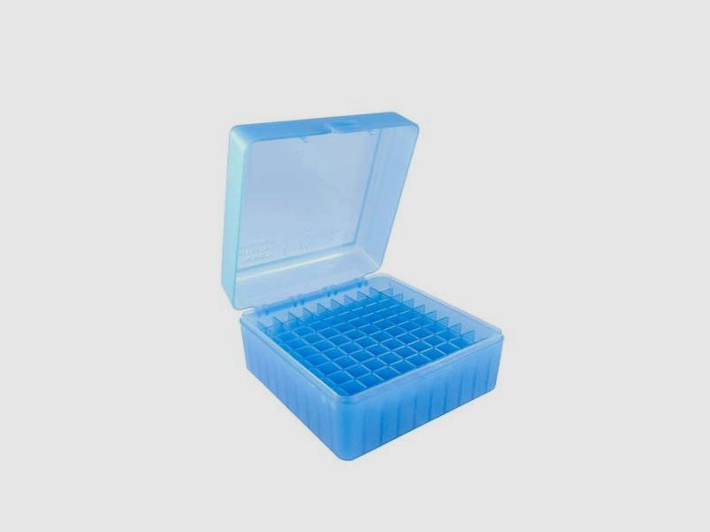 MTM CASE-GARD Caja de munición de rifle con tapa abatible 22 BR-308 Winchester 100 cartuchos (azul), imagen 2 de 4
