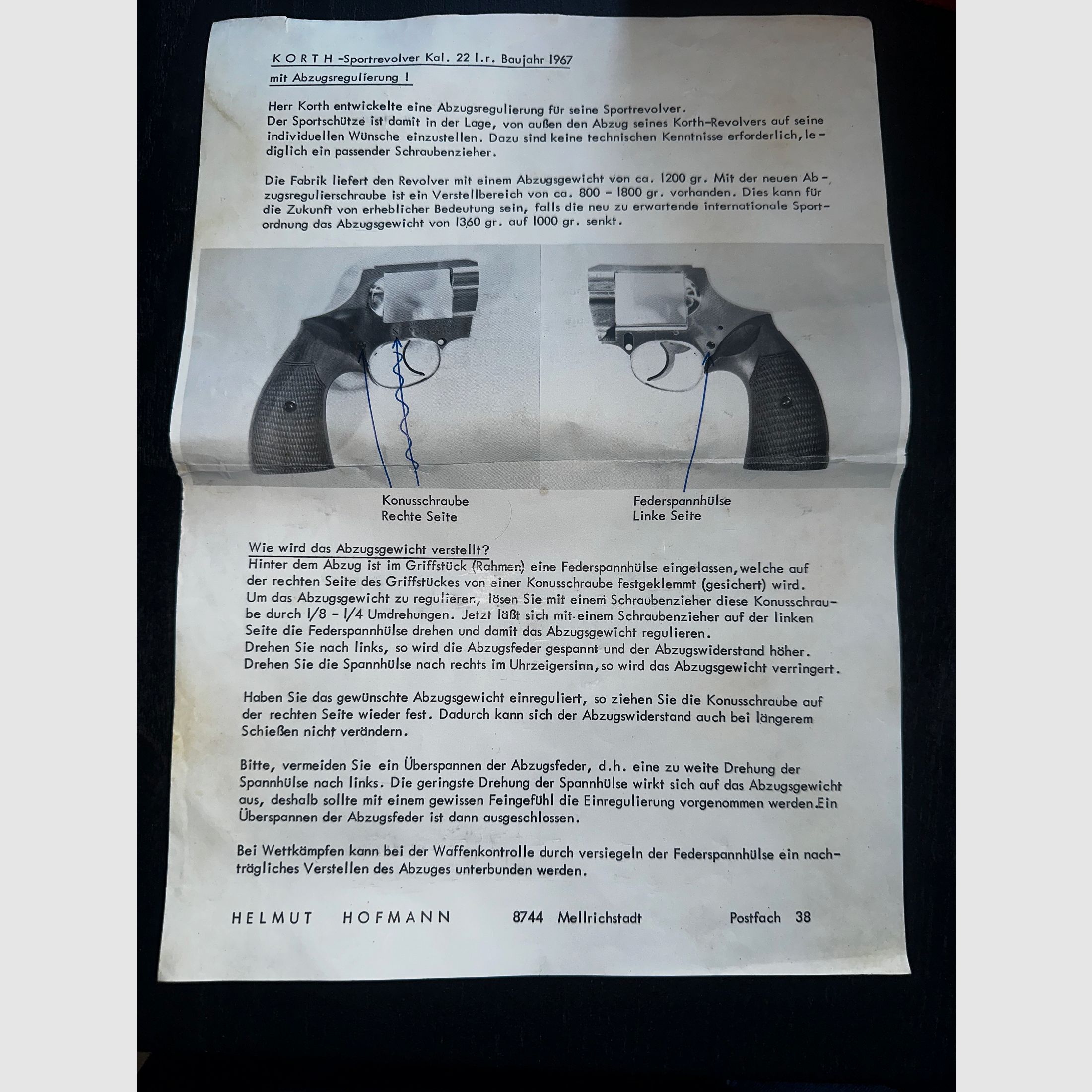 NEUF | Revolver Korth KK avec réglage de la détente Chasseur sportif dans l'emballage d'origine