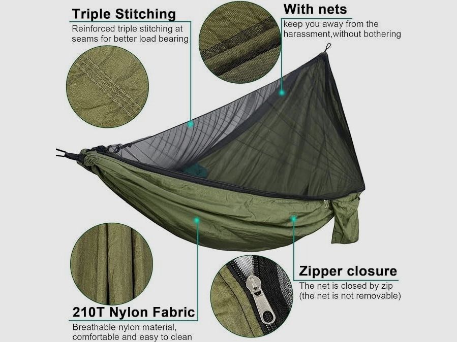 UPhitnis Hängematte Outdoor mit Moskitonetz 600lb Traglast Atmungsaktiv Ultraleicht Fallschirm Nylon Camping Reisehängematte