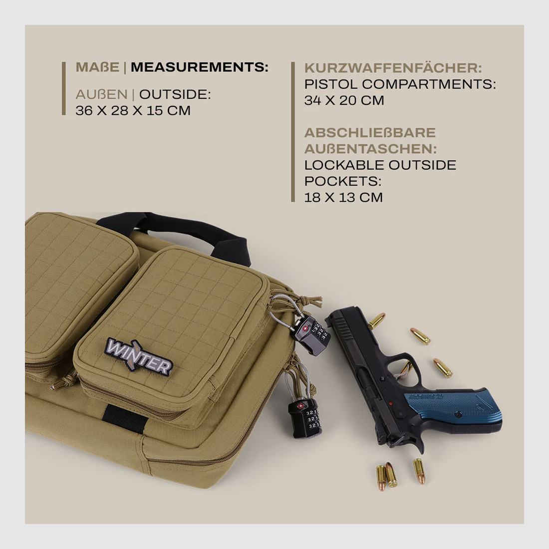 Winter W8 Pistol Bag – Bolsa de pistola para 2 armas cortas