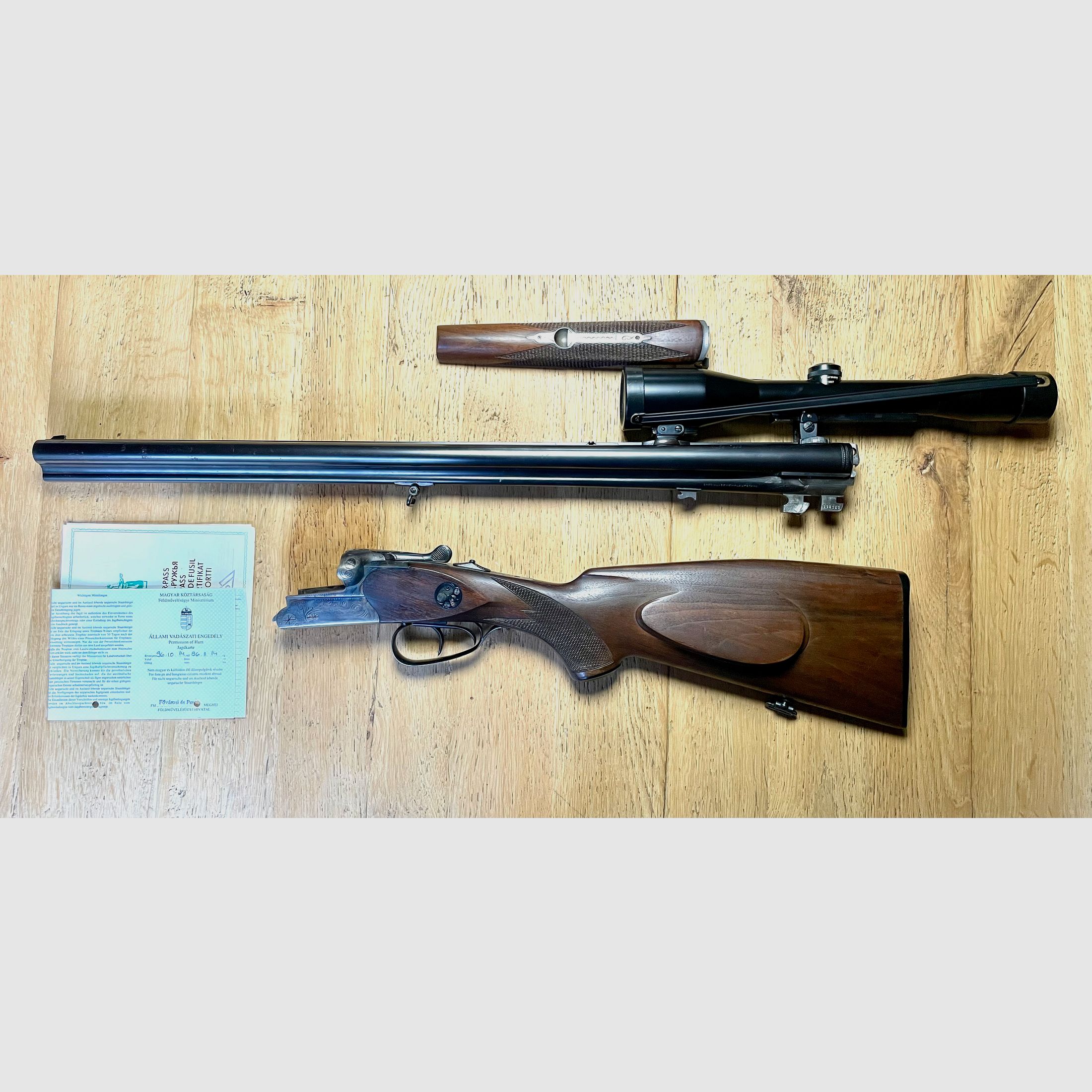 -Drilling- Simson Suhl Mod. Fortuna Kaliber 16/70 & 6,5x57R inkl. ZF Schmidt&Bender 6x42 und Einstecklauf Krieghoff Kal. 16 auf .22WinMag