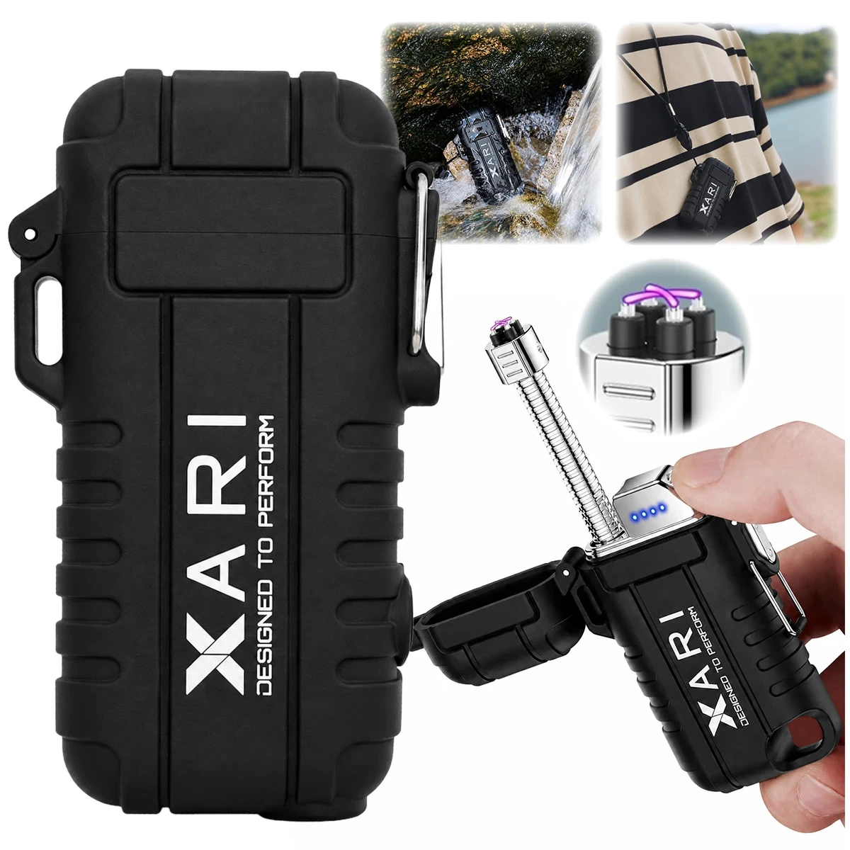 XARI ZP30 Plasma-Feuerzeug mit ausziehbarem Hals und Taschenlampe – USB-C, schwarz