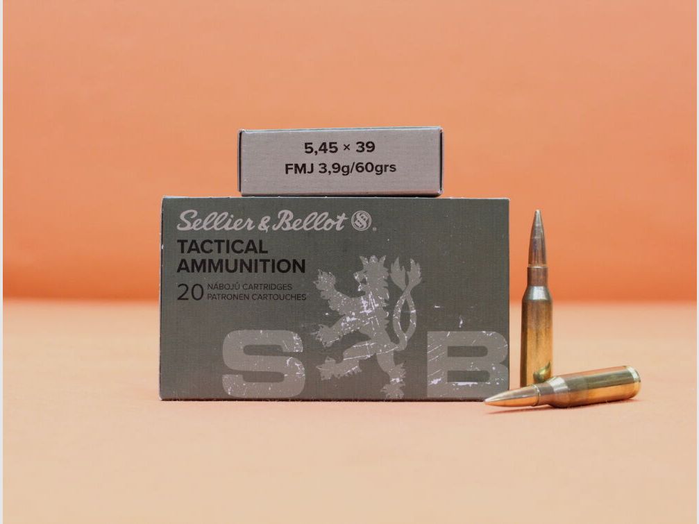 S&B Sellier & Bellot cartridges 5.45x39 S&B 60grs FMJ (8730) box of 20 cartridges/ 3.9g full metal jacket