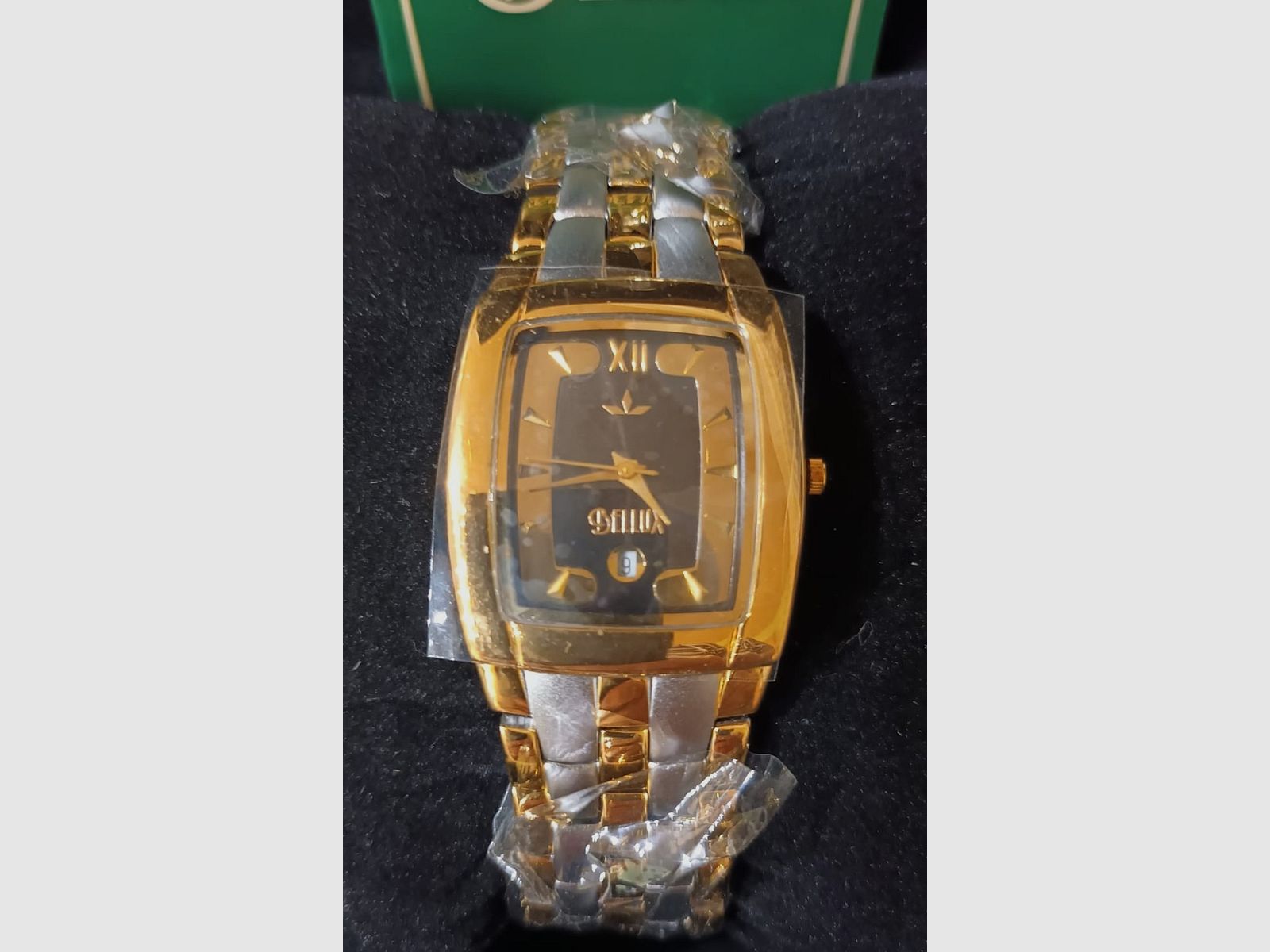 Montre pour hommes et femmes, plaqué or 23 K, date