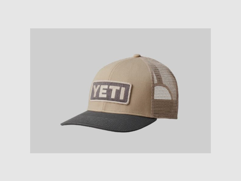 YETI Leather Logo Badge Trucker Cap Sharptail Taupe-Grey