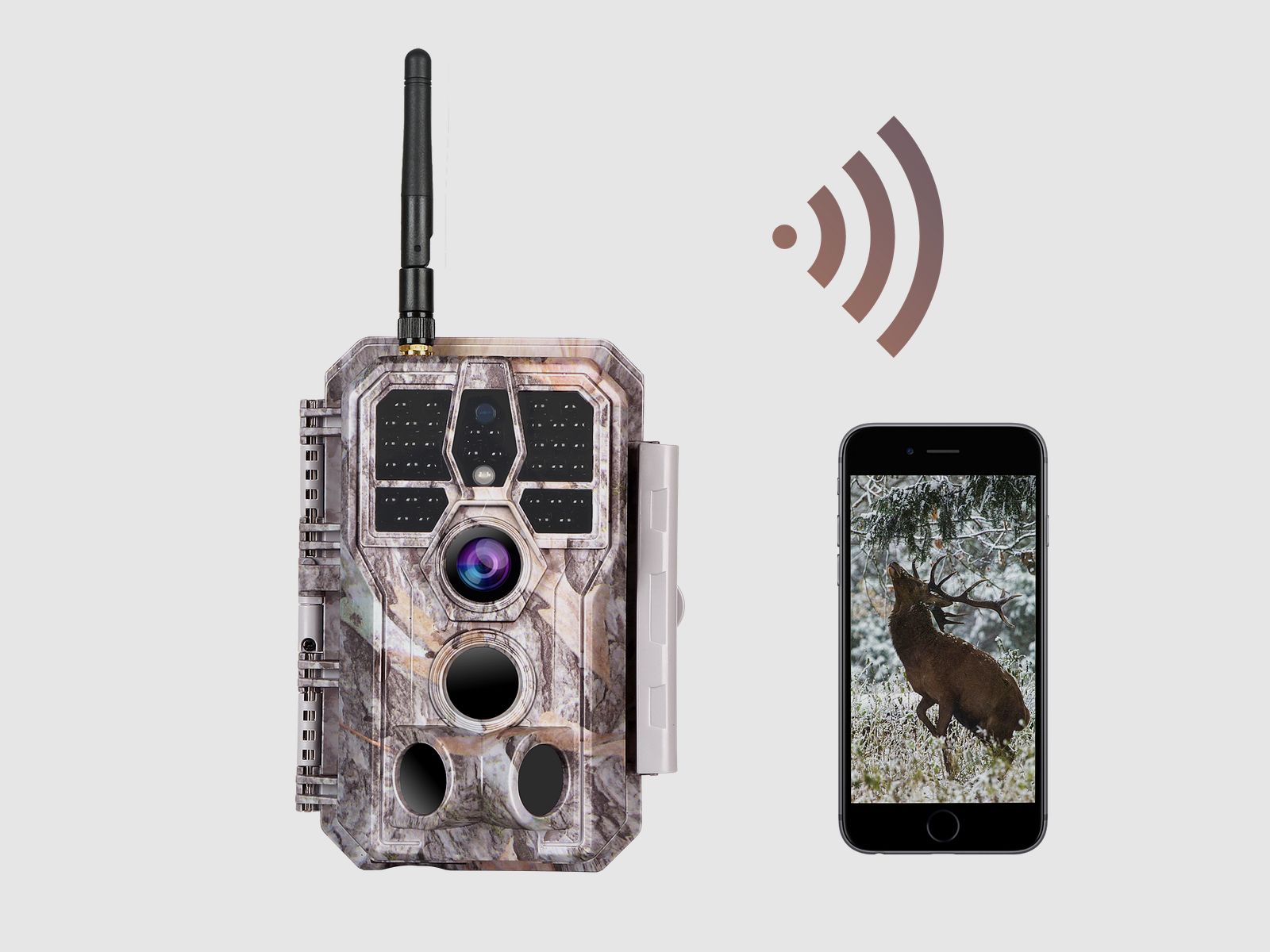 Wildkamera Wlan Fotofalle Jagdkamera Wildtierkamera 32MP 1296P 0,1s Schnelle Trigger Geschwindigkeit Nachtsicht Bewegungsmelder 120°PIR IP66 Wasserdichter | A280W Grau