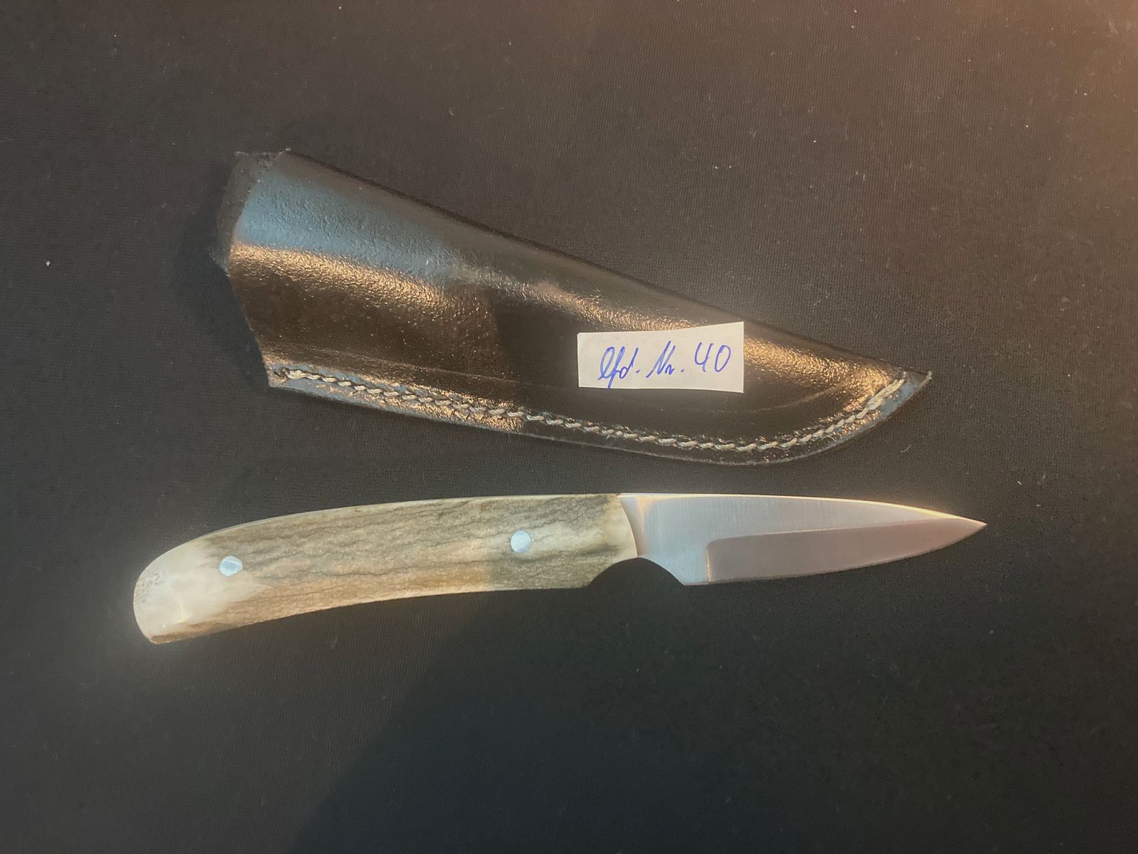 Gürtelmesser, Jagdmesser, Hirschhorngriff, Lederscheide schwarz