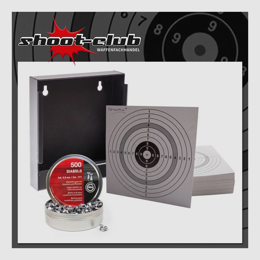 shoot-club GmbH Set: Bullet Trap + 120 Target Sheets + RWS Geco