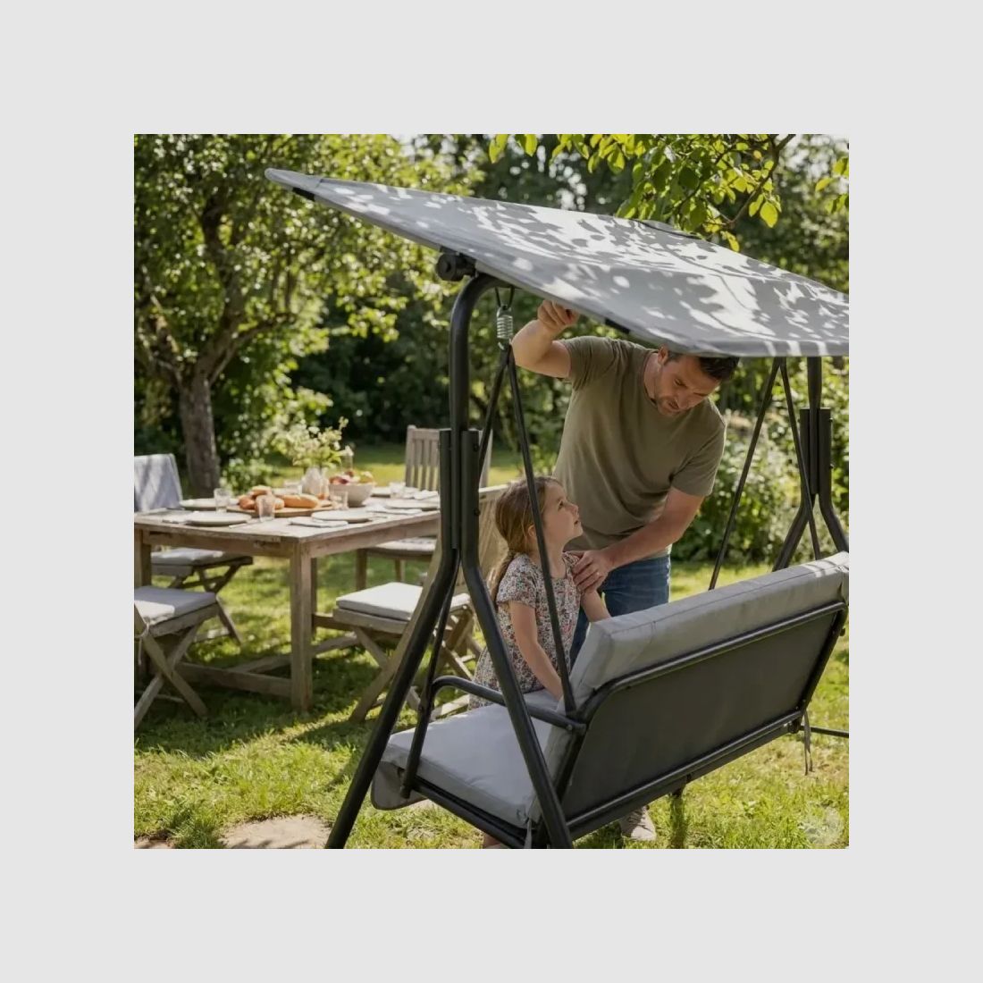 Schaukelstuhl für 3 Personen schwarz und weiß mit verstellbarem Dach, Bild 10 von 16