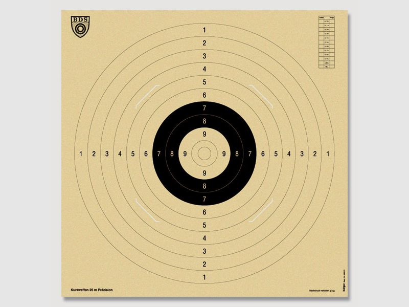 BDS Kurzwaffenscheibe Z9 mit Einsteckschlitze 55x52 cm 25 St.