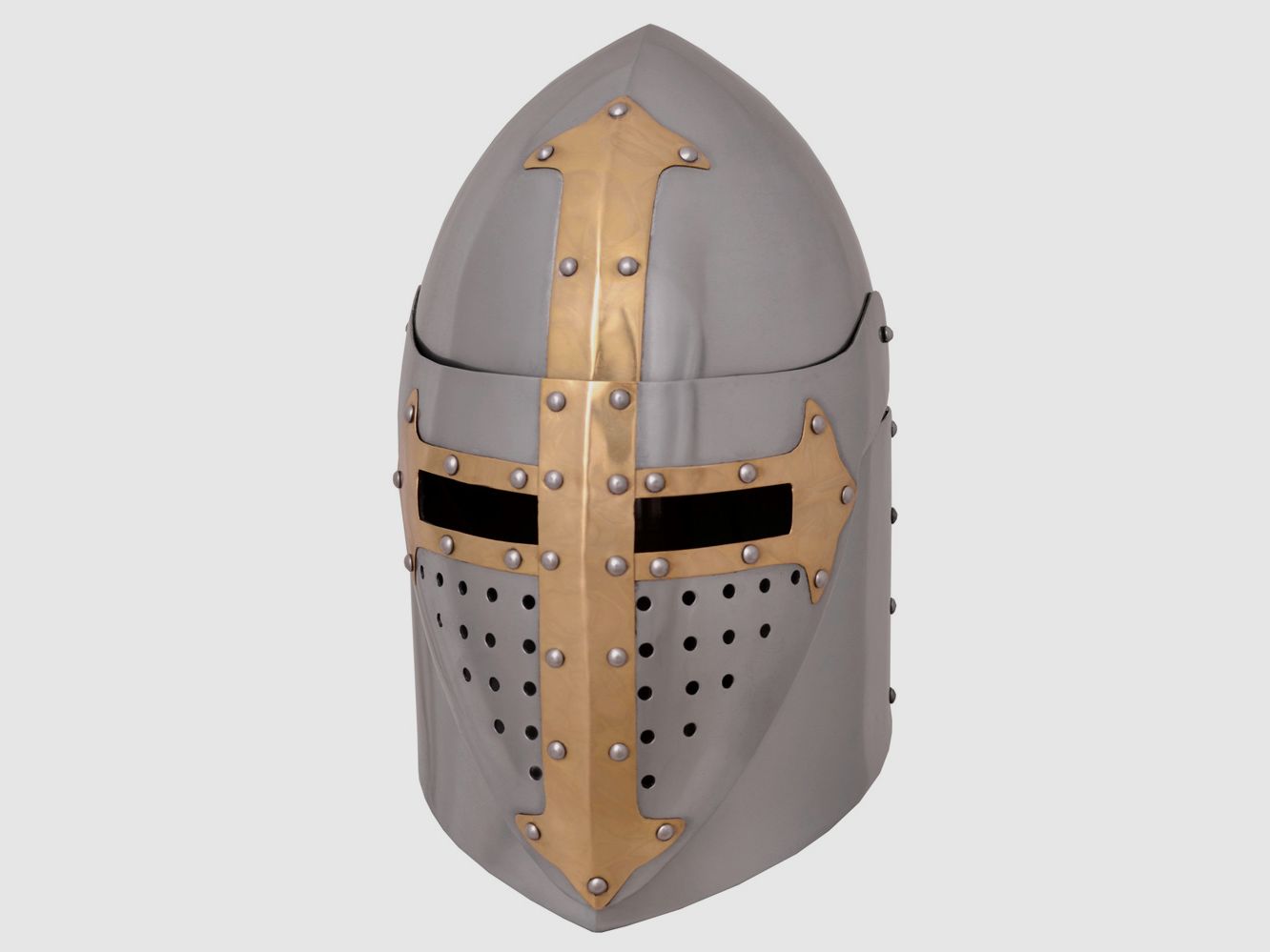 Templerhelm mit Messingbeschlägen
