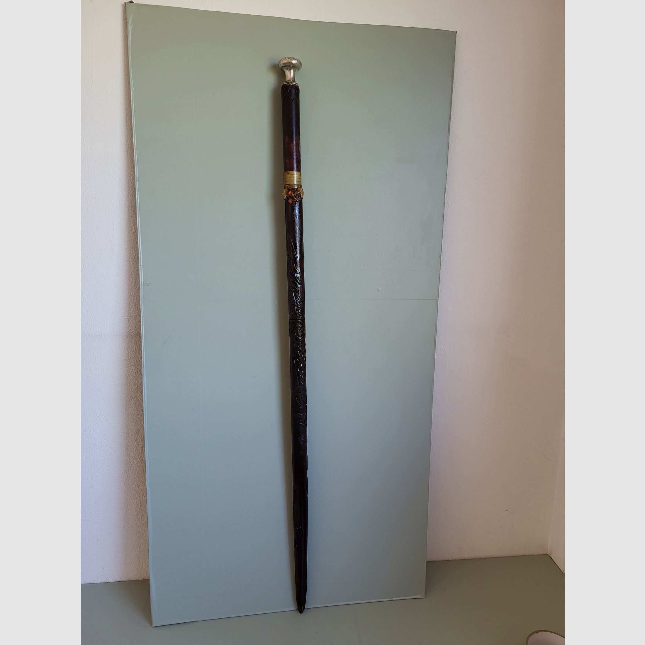 Canne de promenade Art nouveau - argent 800 - avec contenu - ambre - "Bruckmann & Sehne