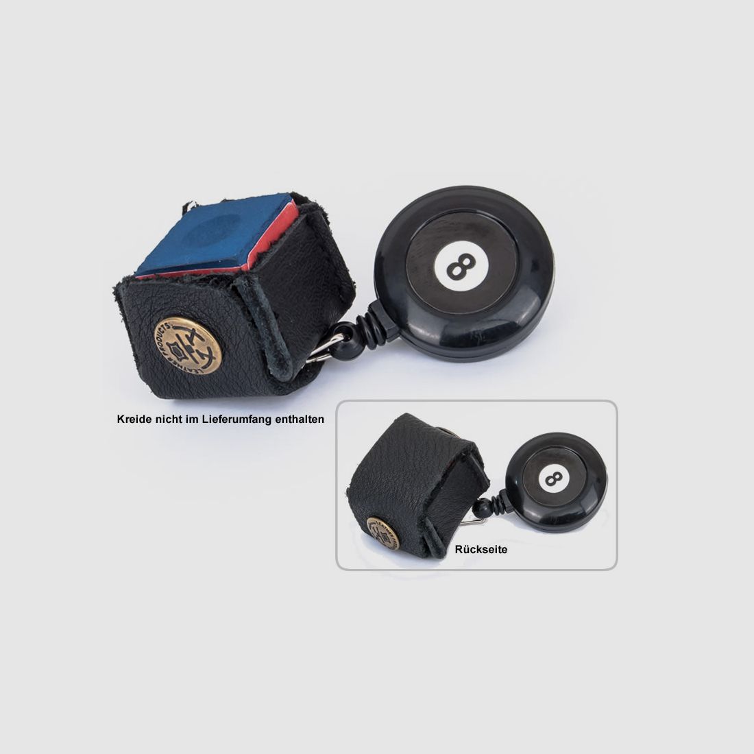 Billard Kreidehalter Nr. 8 mit Spule 30 cm ausziehbar Leder und Kunststoff GĂĽrtelclip