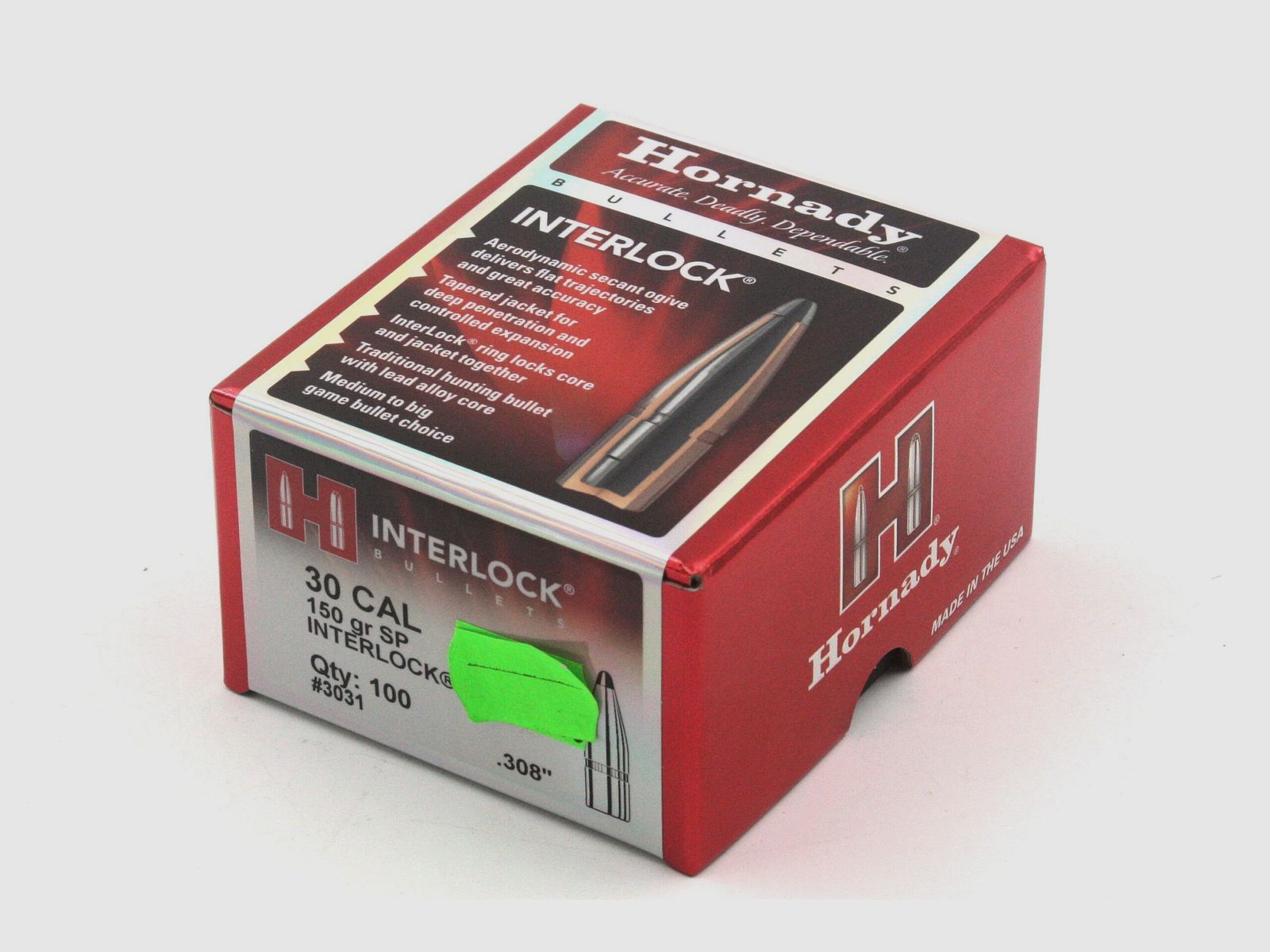Büchsengeschosse, Hornady .308 SP Interlock, 150gr, 100 Stk, .308 Win.