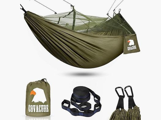 COVACURE Hängematte Outdoor Hängematte mit Moskitonetz - 260 x 130 cm Ultraleicht Hammock Reise Gadgets für Camping Garten Survival Wander