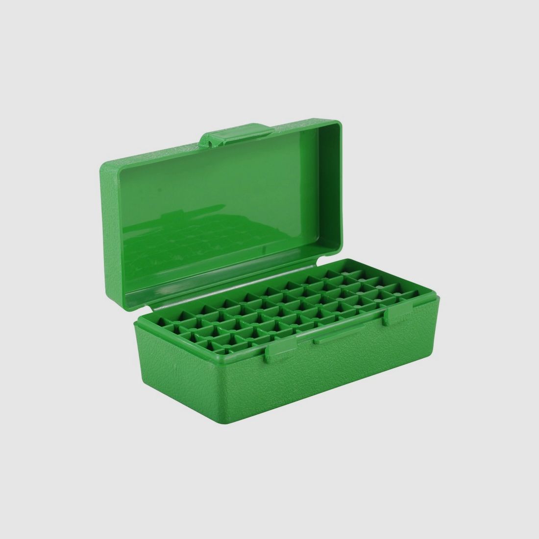 MTM scatola per cartucce P50-32-10 verde con coperchio a ribalta per 50 cartucce .25 Auto e altre.