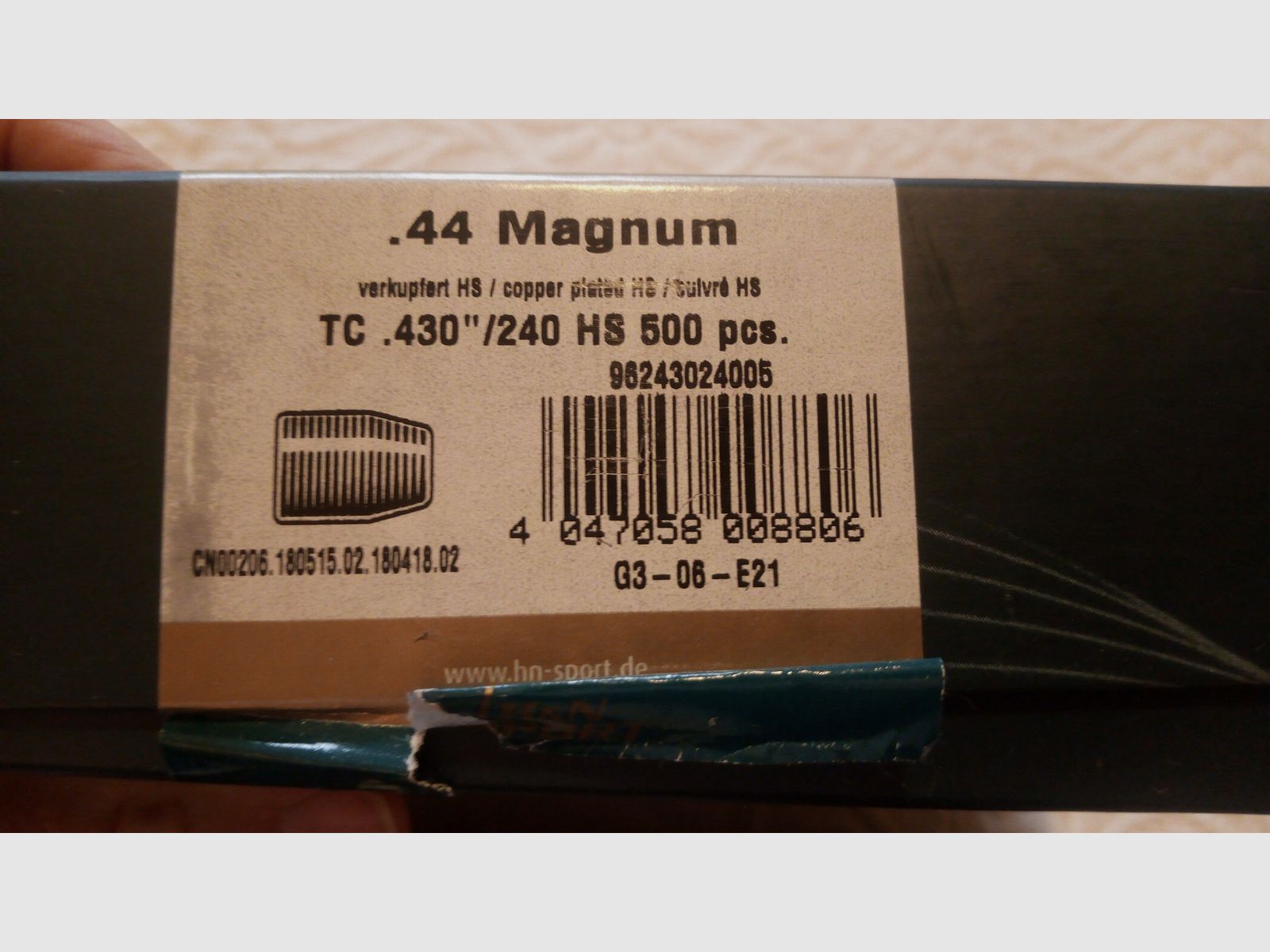 500 H&N Sport .44 Magnum .430" 240gr TC HS balas NUEVAS en su embalaje original, imagen 2 de 2